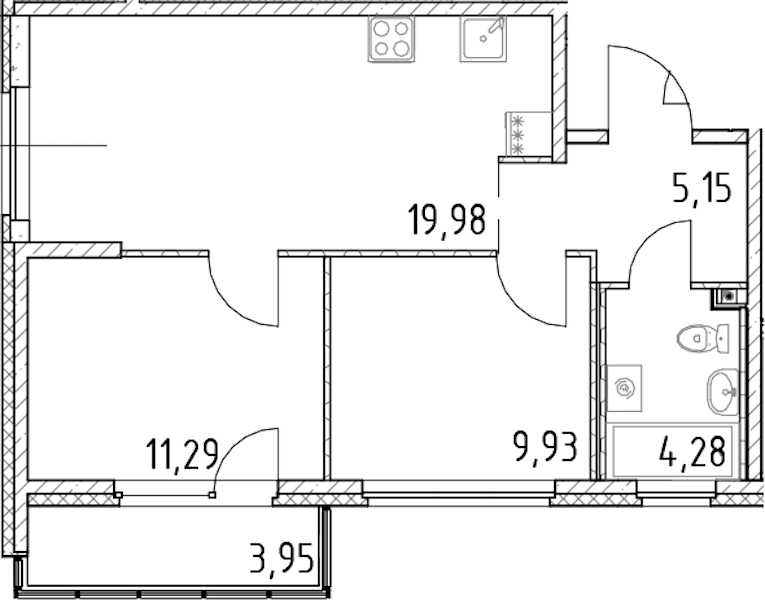 2-комнатная квартира 50.63 м², 11/23 эт., ЖК «Город Первых»